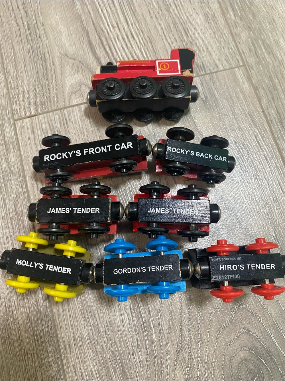 Wooden Train Tenders Set with Assorted Color Wheels - Branded Character Cars